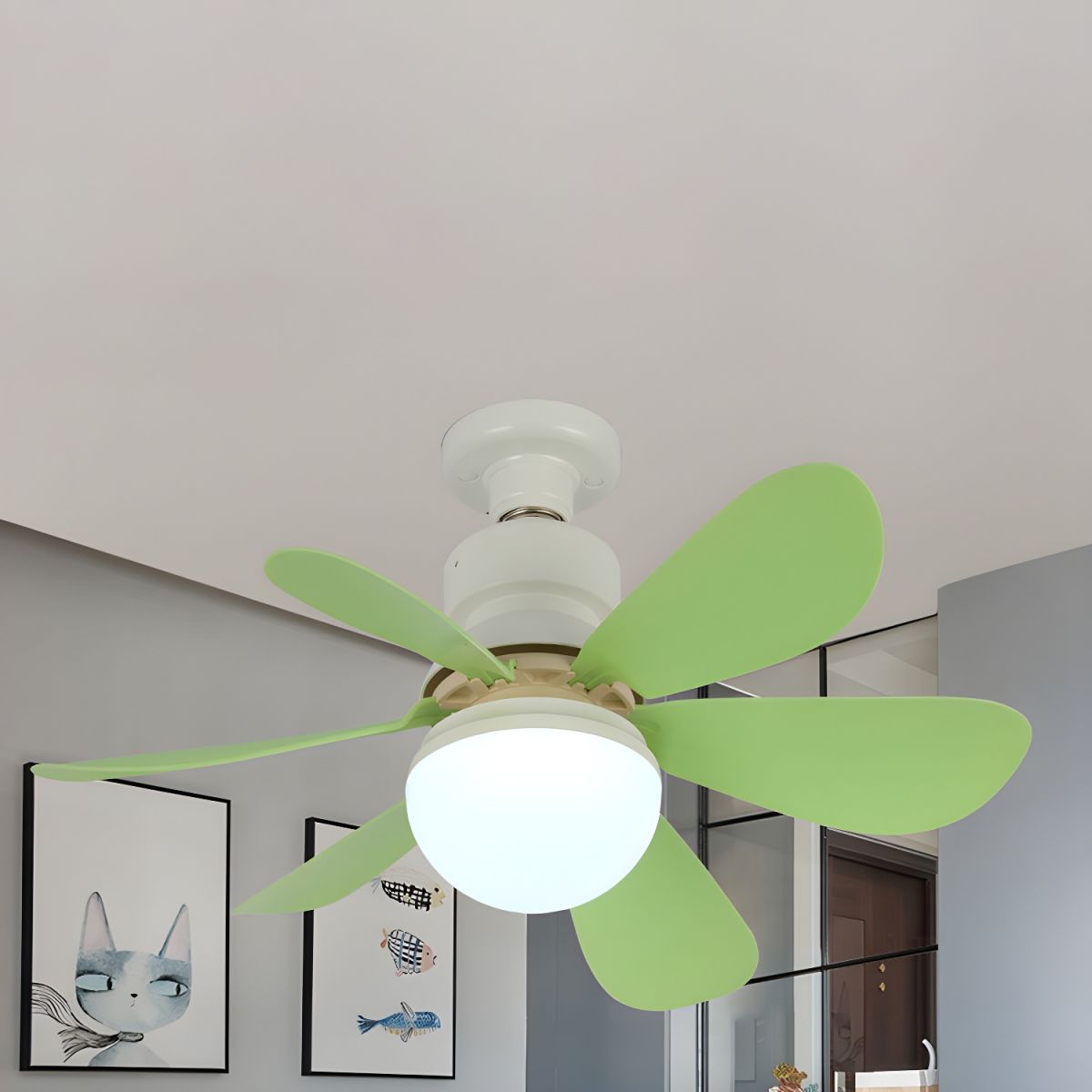 Kleurrijke Moderne Plafondventilator met 6 Bladen en Geïntegreerde LED