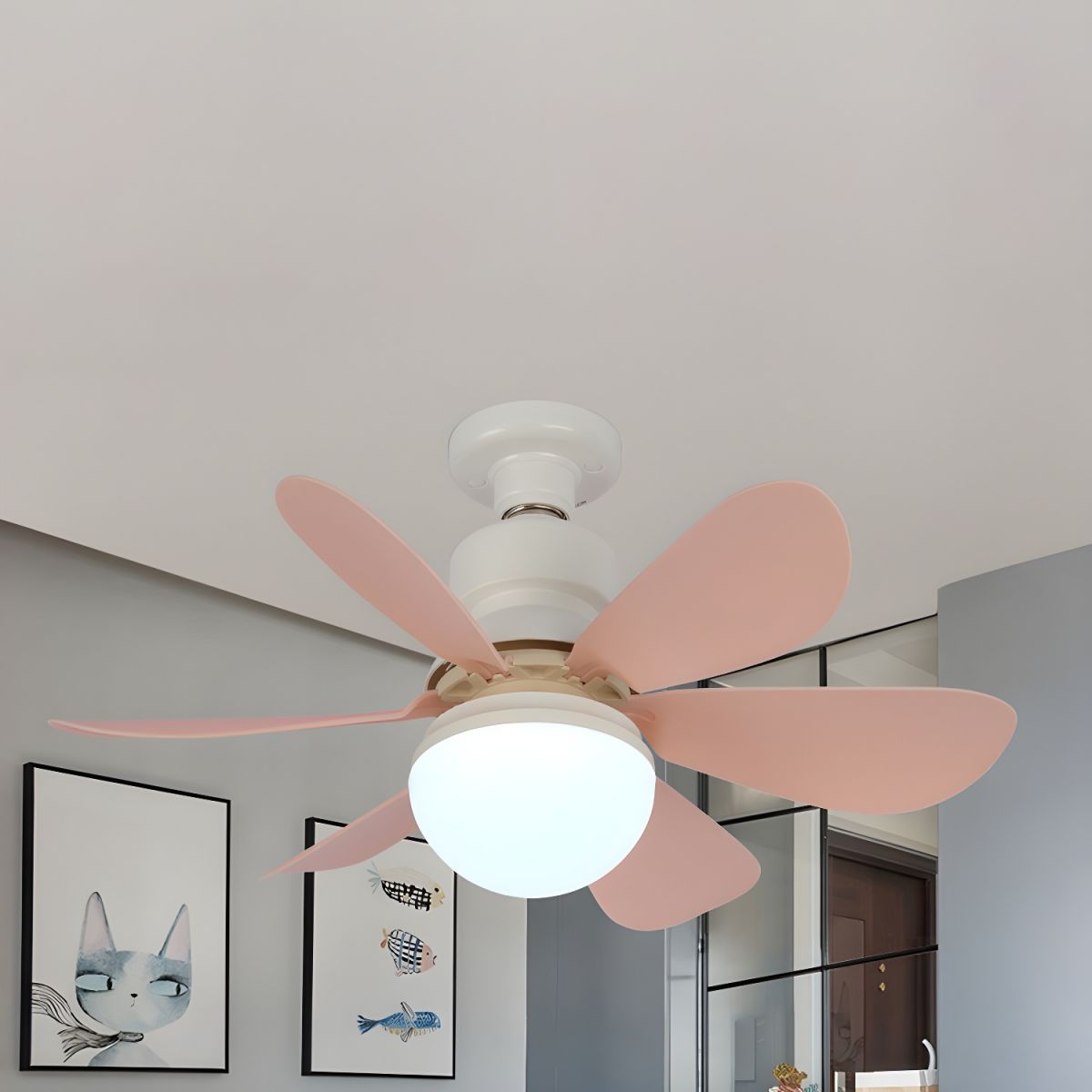 Kleurrijke Moderne Plafondventilator met 6 Bladen en Geïntegreerde LED
