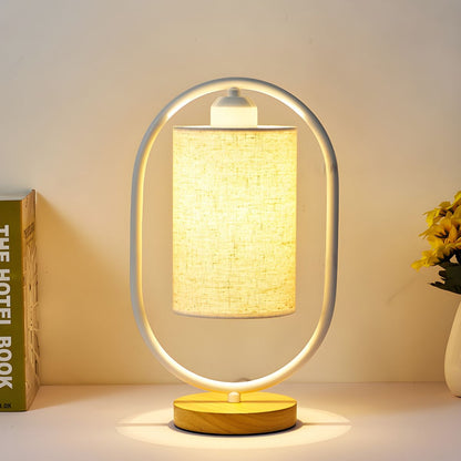 Moderne Tafellamp met Stoffen Kap en Houten Voet