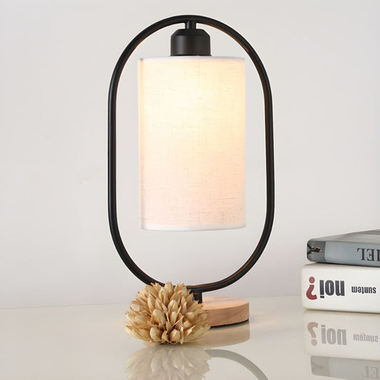 Moderne Tafellamp met Stoffen Kap en Houten Voet