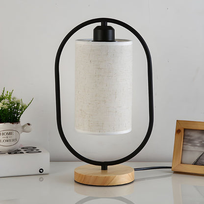 Moderne Tafellamp met Stoffen Kap en Houten Voet