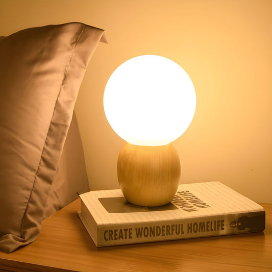 Minimalistisch Orb Houten Tafellamp met Matglazen Bol