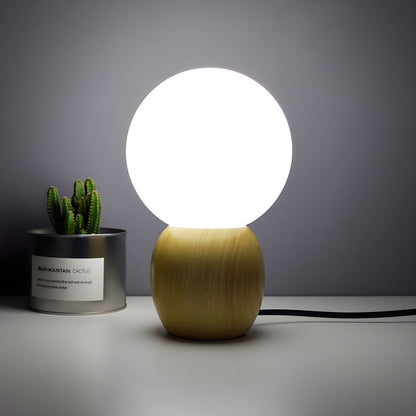Minimalistisch Orb Houten Tafellamp met Matglazen Bol