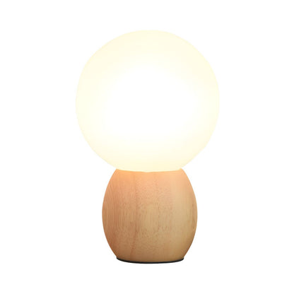 Minimalistisch Orb Houten Tafellamp met Matglazen Bol