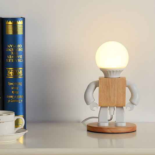 RoboLight Speelse Robot Tafellamp met Houten Basis