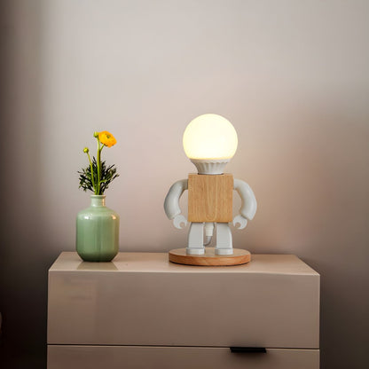RoboLight Speelse Robot Tafellamp met Houten Basis