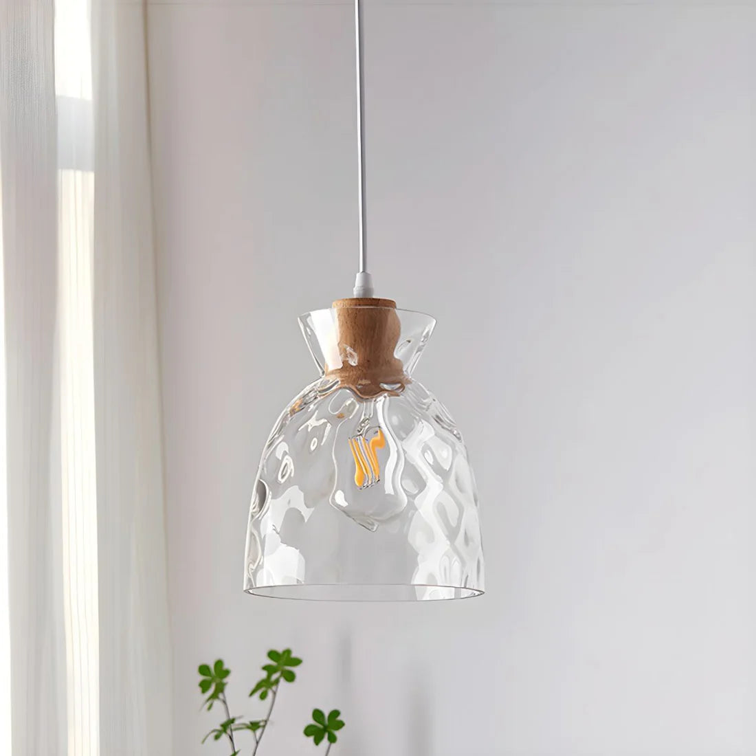 Nordic Helder Glas Hanglamp met Houten Accent
