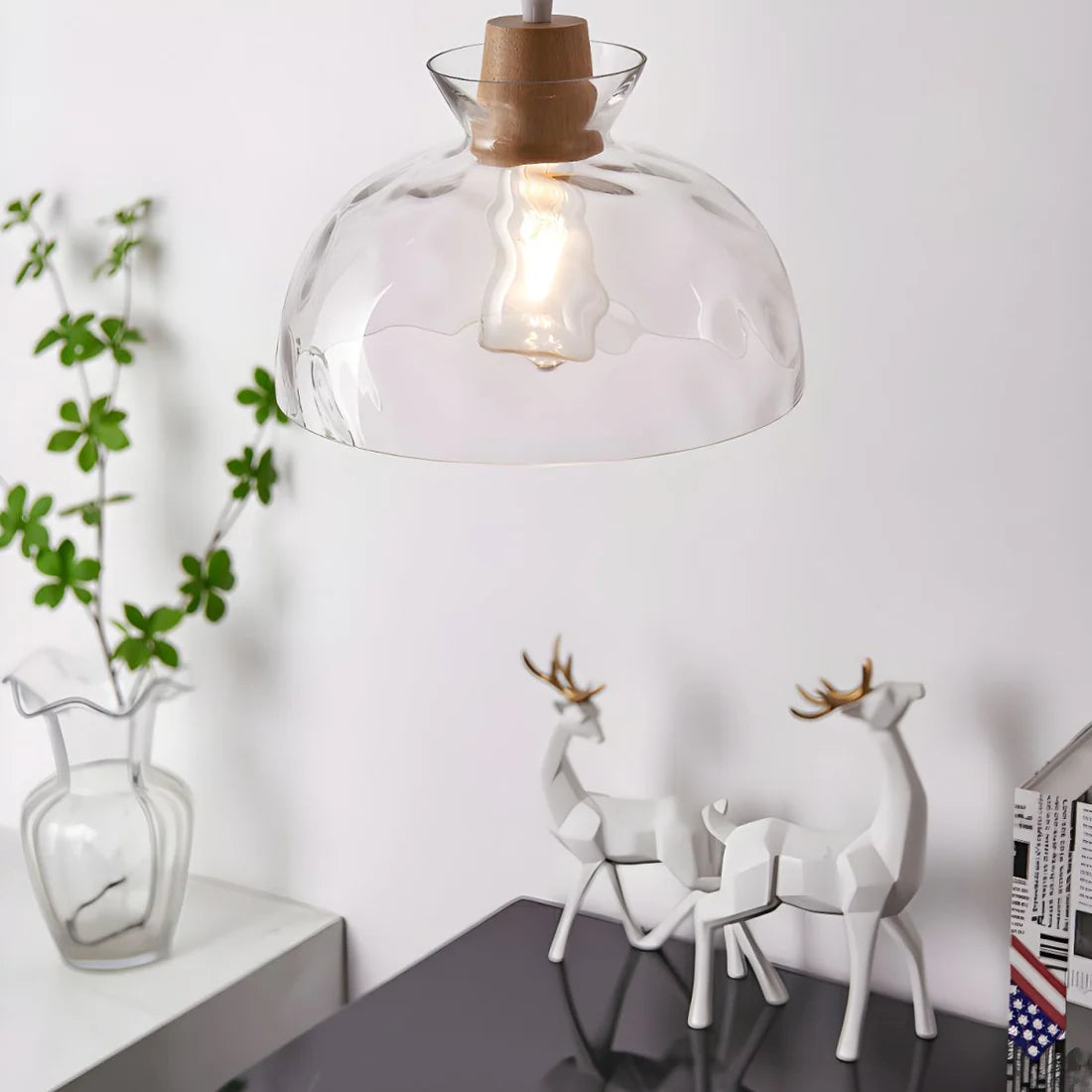 Nordic Helder Glas Hanglamp met Houten Accent