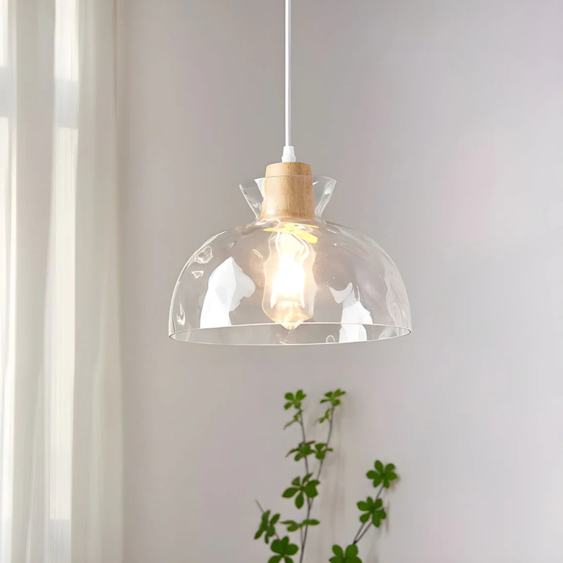 Nordic Helder Glas Hanglamp met Houten Accent