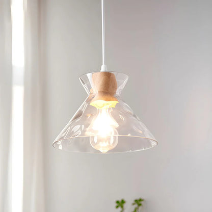 Nordic Helder Glas Hanglamp met Houten Accent