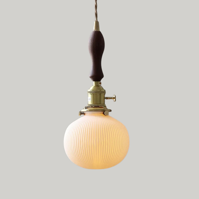 Scandinavische Keramische LED Hanglamp met Walnoothout