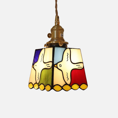 Moderne Hanglamp met Koperknop & Gekleurd Glas