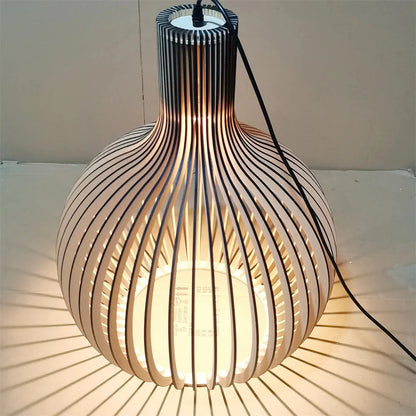 Vintage Houten Hanglamp met Uniek Licht