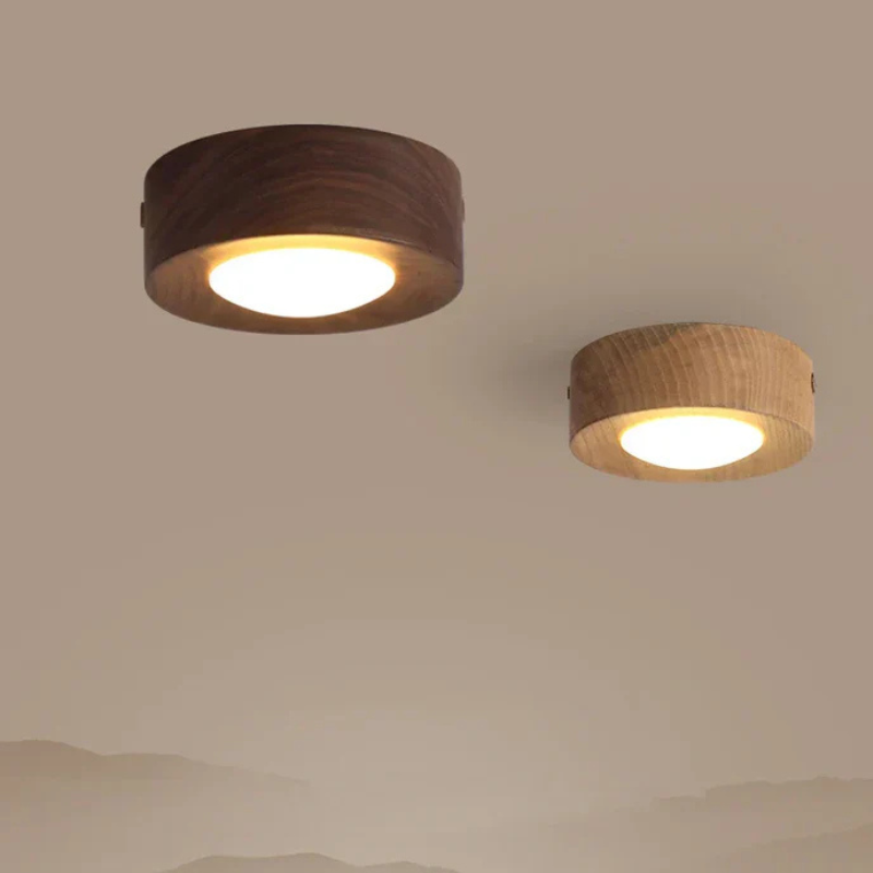 Walnoot Houten Plafondlamp met LED Spotlight