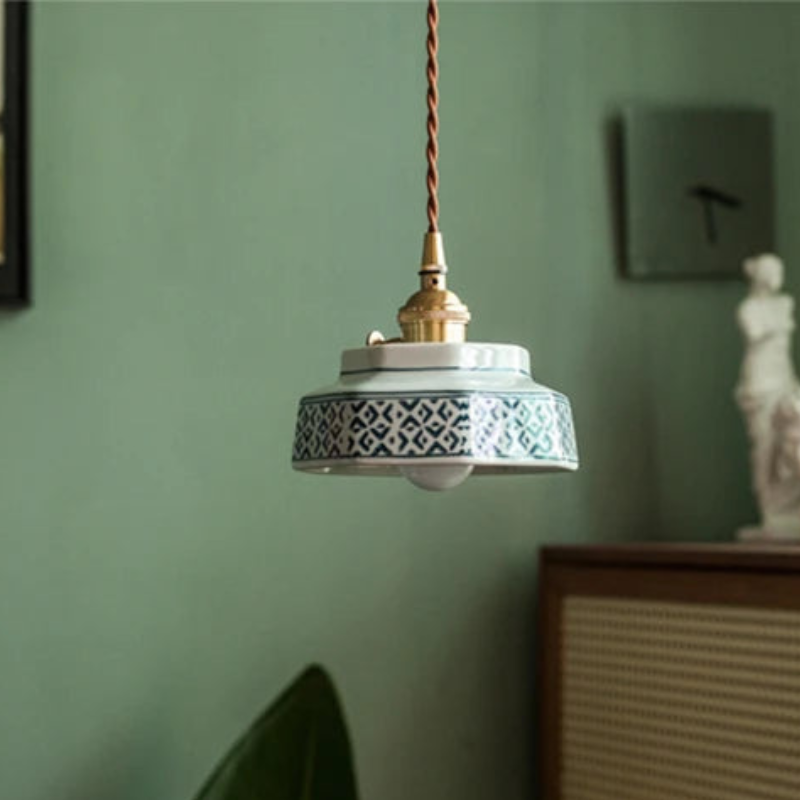 Vintage Keramieken Hanglamp met Koperaccent