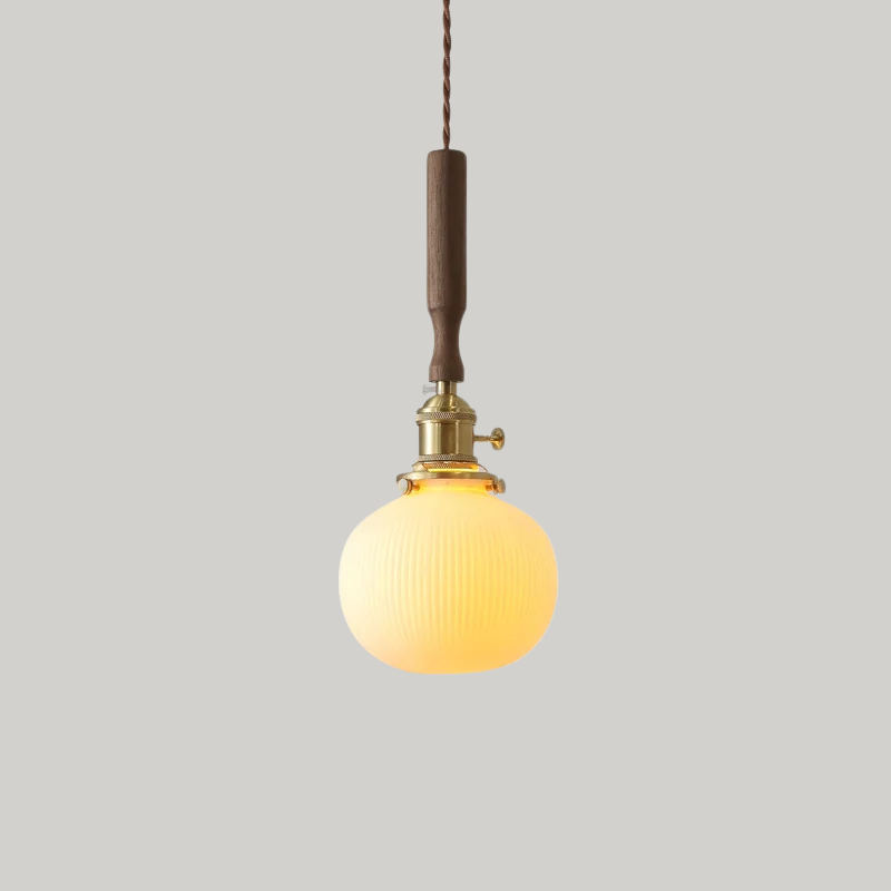 Scandinavische Keramische LED Hanglamp met Walnoothout