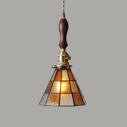 Luxe Walnoothouten Glazen Hanglamp