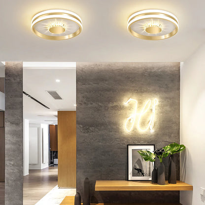 Gouden Kristallen LED Plafondlamp voor Hal – Elegante Sfeer in Slaapkamer en Gang