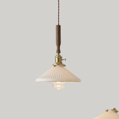 Scandinavische Keramische LED Hanglamp met Walnoothout