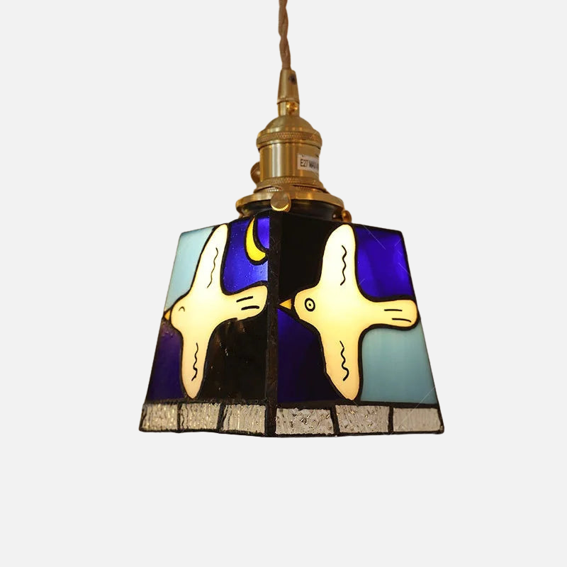 Moderne Hanglamp met Koperknop & Gekleurd Glas