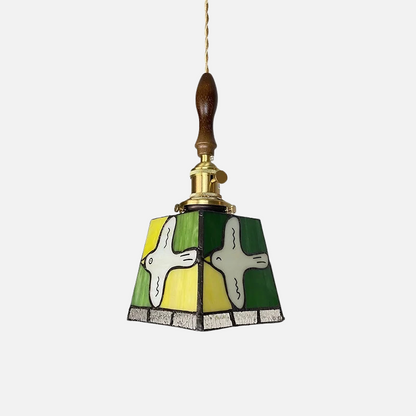 Moderne Hanglamp met Koperknop & Gekleurd Glas