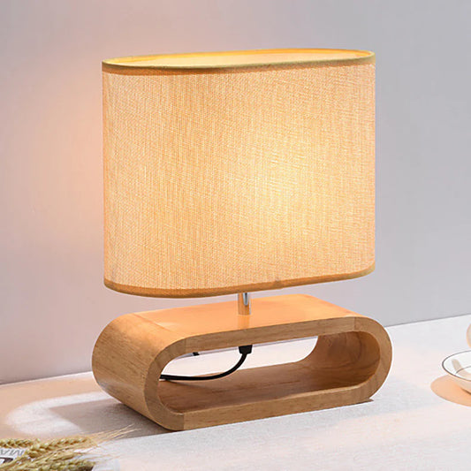 Scandinavisch Tafellamp  met Houten Basis en Stoffen Kap