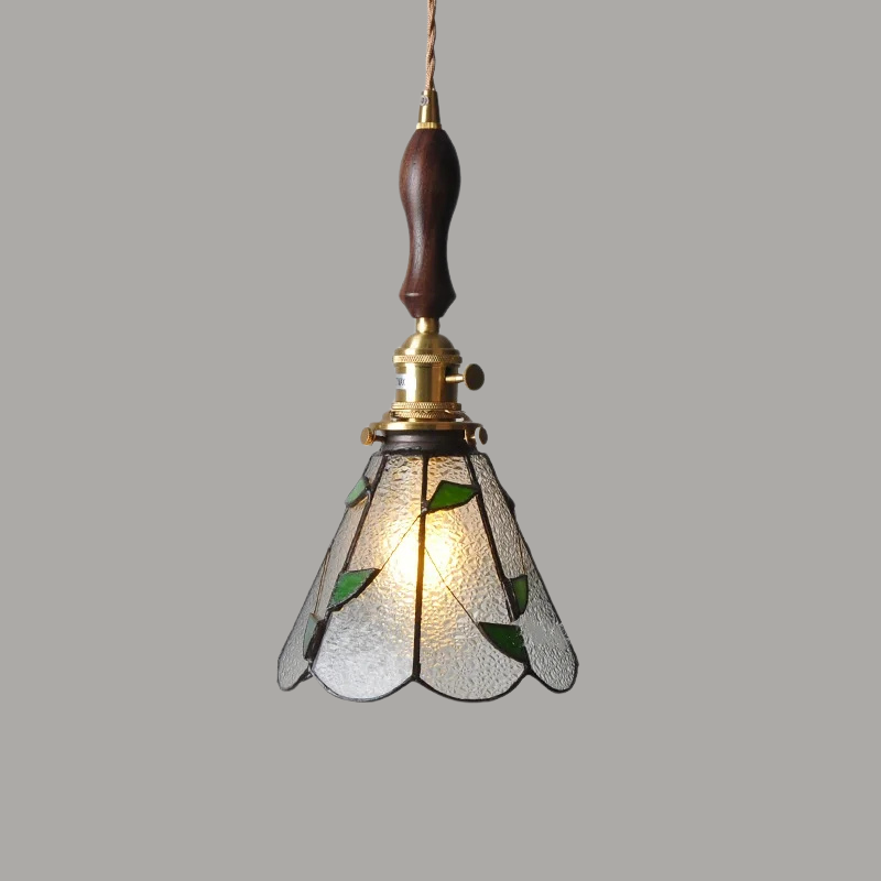 Luxe Walnoothouten Glazen Hanglamp