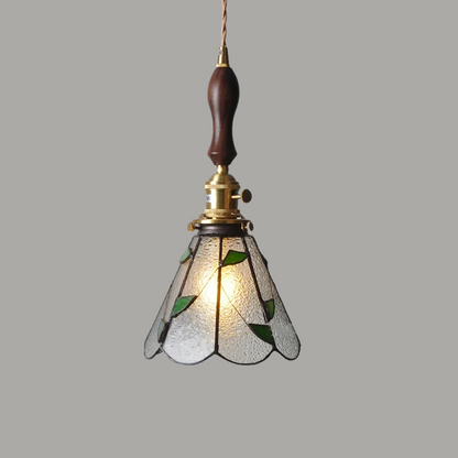 Luxe Walnoothouten Glazen Hanglamp