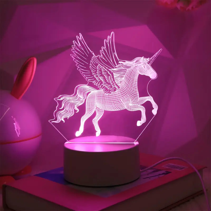 Schattig 3D Eenhoorn Nachtlampje - USB Roze Stemming Tafellampje