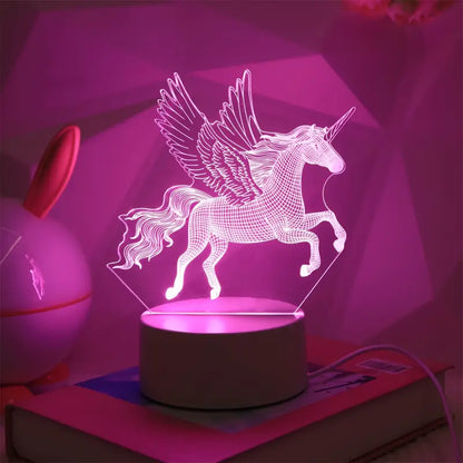 Schattig 3D Eenhoorn Nachtlampje - USB Roze Stemming Tafellampje