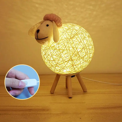 Schaap Nachtlamp – Handgeweven LED Tafellamp met Dimbare Verlichting