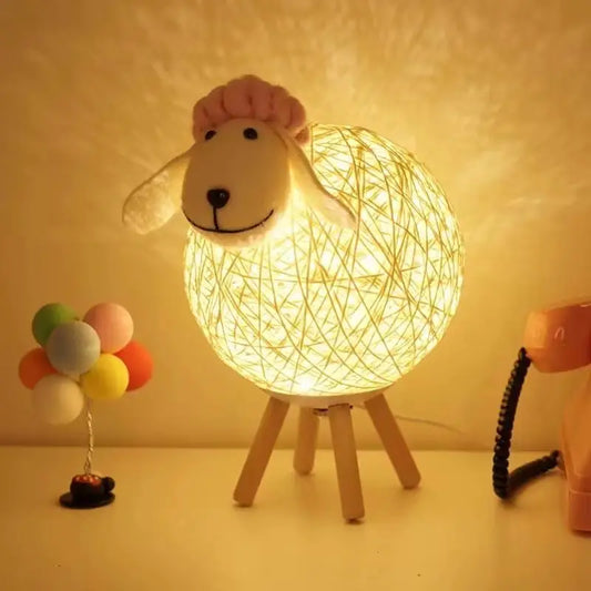Schaap Nachtlamp – Handgeweven LED Tafellamp met Dimbare Verlichting