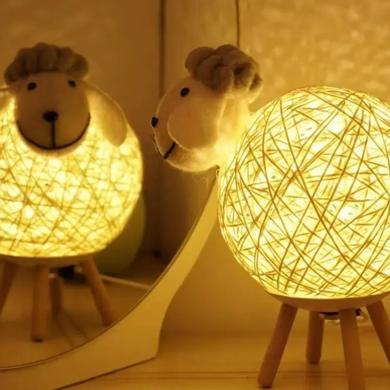 Schaap Nachtlamp – Handgeweven LED Tafellamp met Dimbare Verlichting