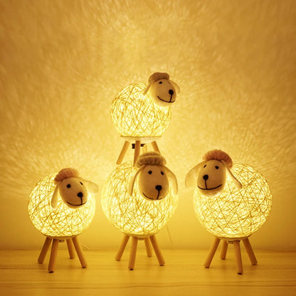 Schaap Nachtlamp – Handgeweven LED Tafellamp met Dimbare Verlichting
