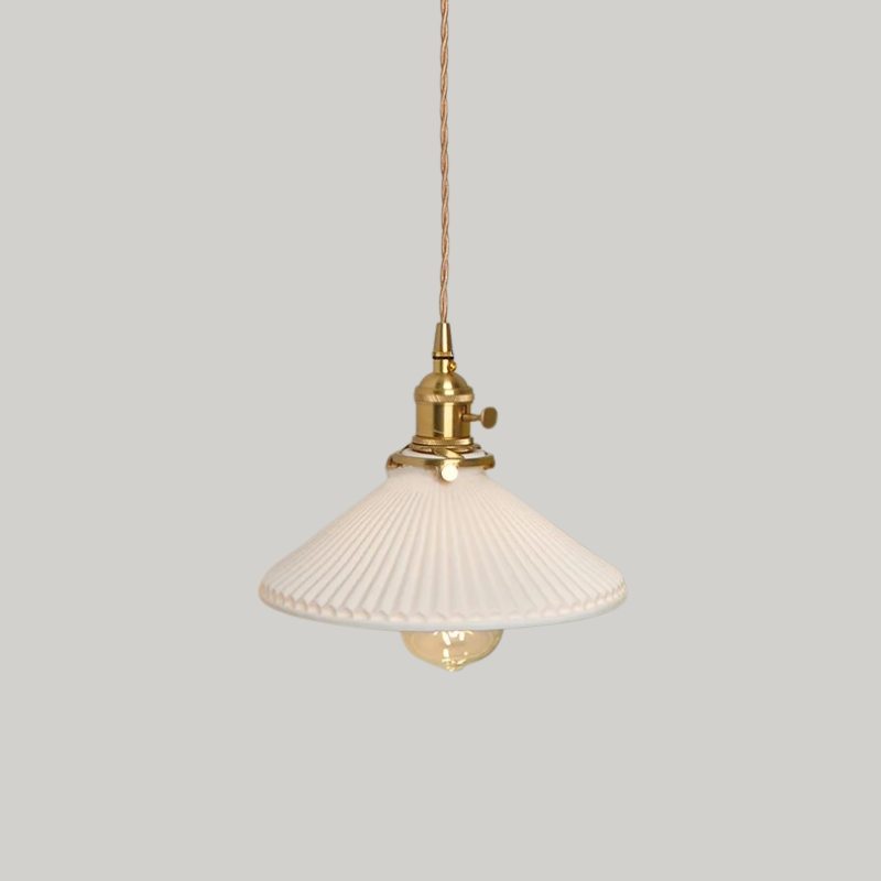 Scandinavische Keramische LED Hanglamp met Walnoothout