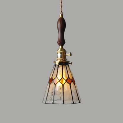 Luxe Walnoothouten Glazen Hanglamp