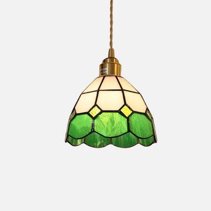 Moderne Hanglamp met Koperknop & Gekleurd Glas