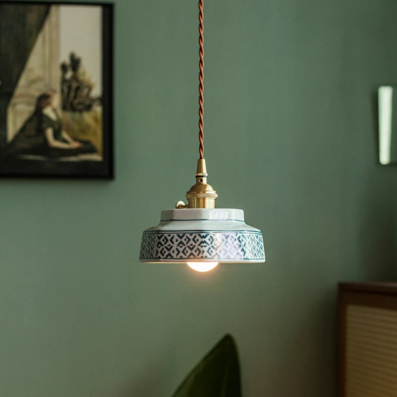Vintage Keramieken Hanglamp met Koperaccent