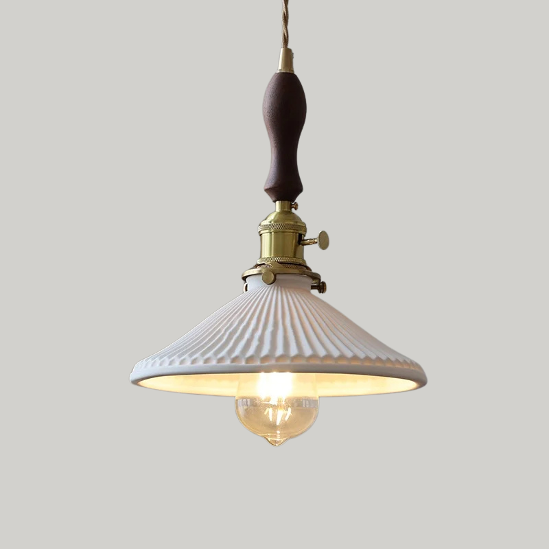 Scandinavische Keramische LED Hanglamp met Walnoothout