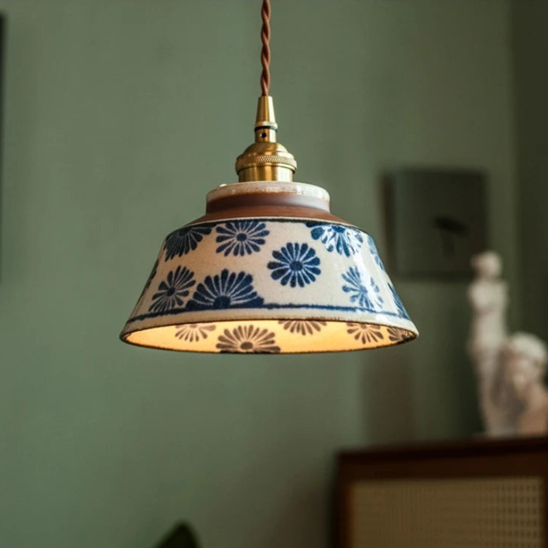 Vintage Keramieken Hanglamp met Koperaccent