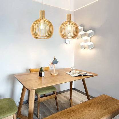 Vintage Houten Hanglamp met Uniek Licht