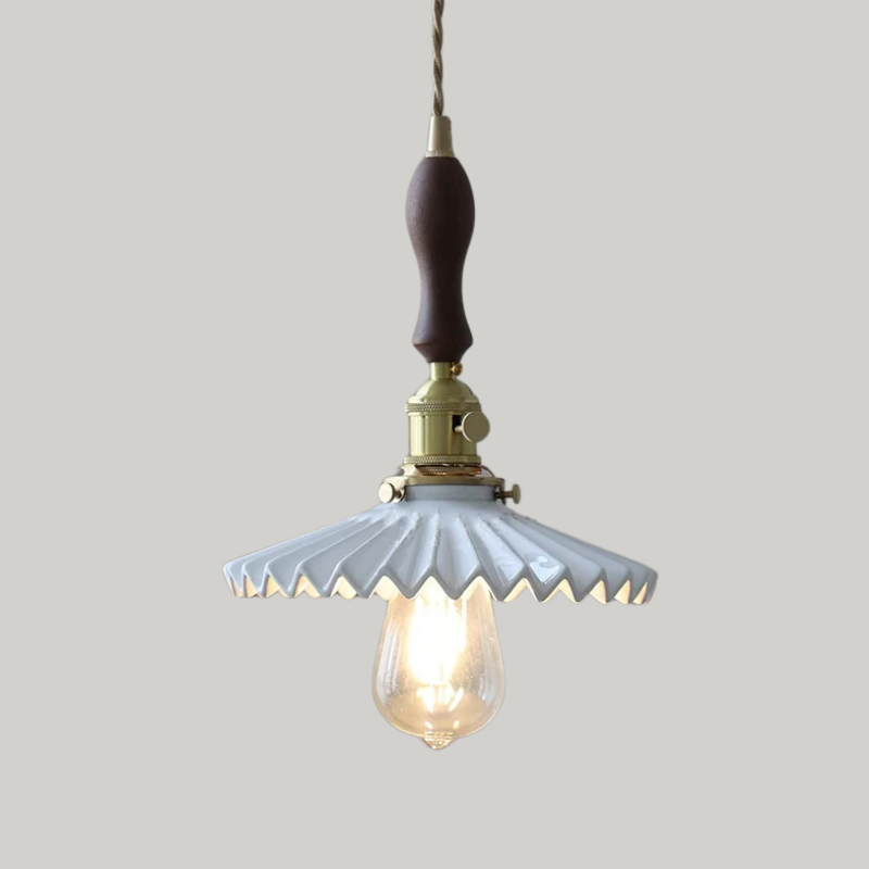Scandinavische Keramische LED Hanglamp met Walnoothout
