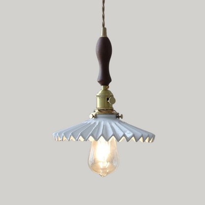 Scandinavische Keramische LED Hanglamp met Walnoothout