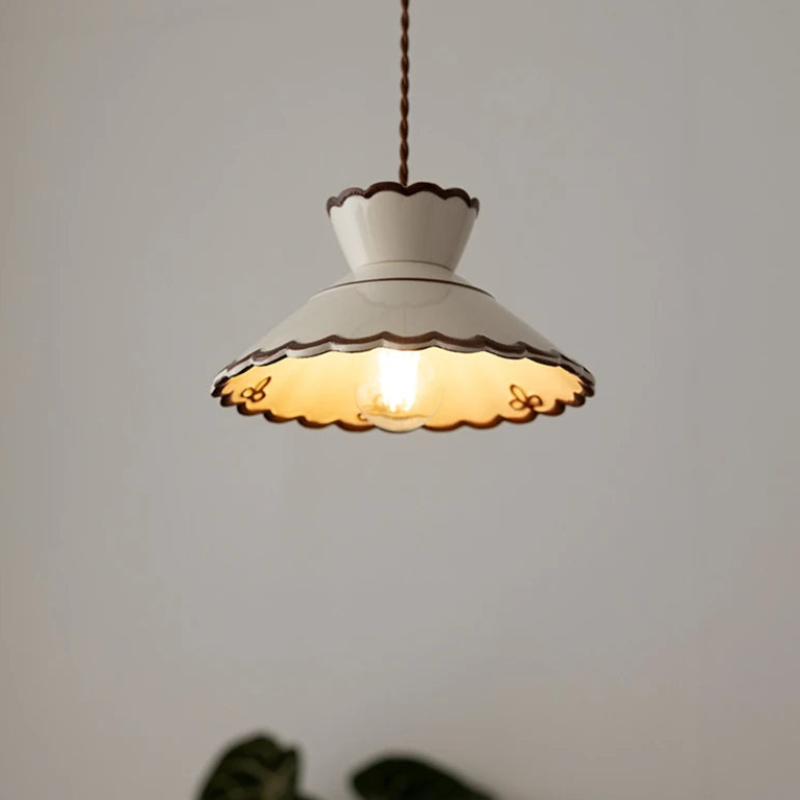 Vintage Keramieken Hanglamp met Koperaccent