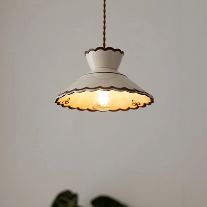Vintage Keramieken Hanglamp met Koperaccent