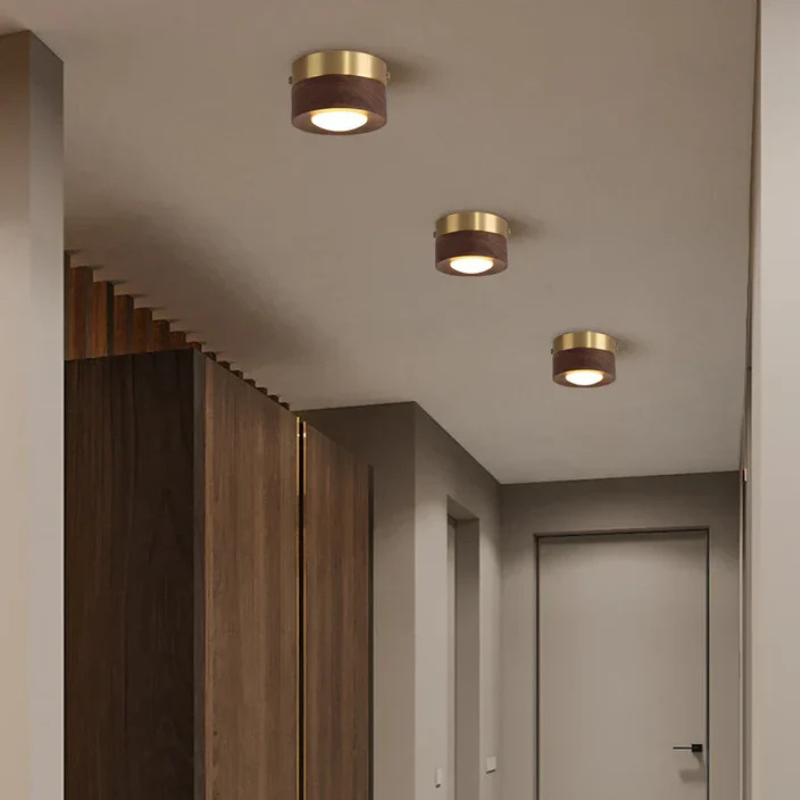 Walnoot Houten Plafondlamp met LED Spotlight