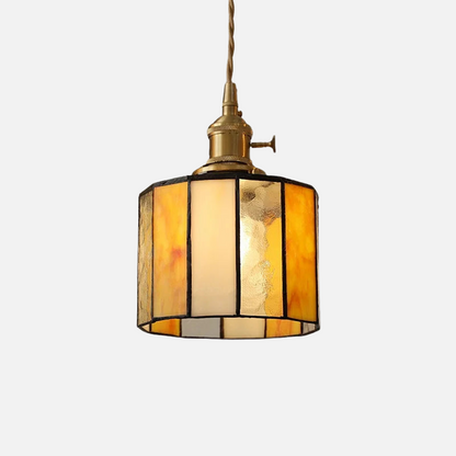 Moderne Hanglamp met Koperknop & Gekleurd Glas