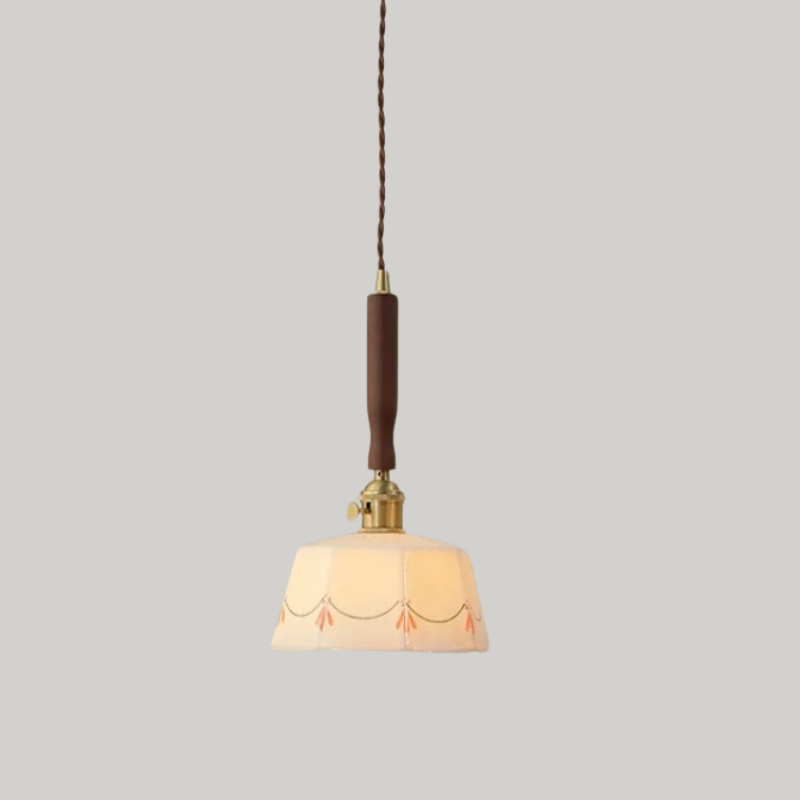 Scandinavische Keramische LED Hanglamp met Walnoothout