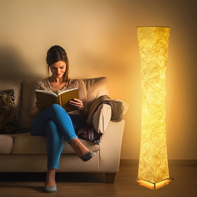 Moderne Dimbare LED Vloerlamp met IJzeren Voet en Stoffen Kap