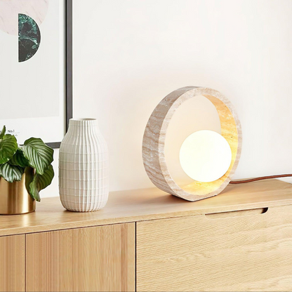 Q Circle Tafellamp 25 cm Natuurlijke Travertijn Elegantie